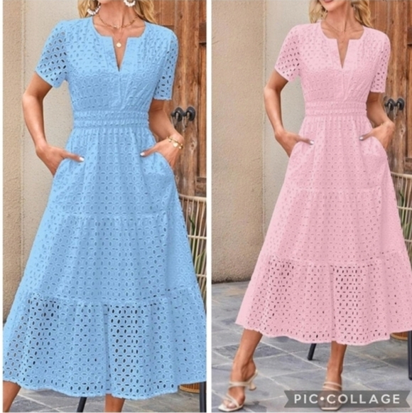 Zesica V-Neck Hollow Out Eyelet Ruffle Swing A-Line Dress Size Large NWT - Picture 1 of 15